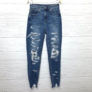 American Eagle Women's Mom Jeans Stretch Distressed size 000 length 28"